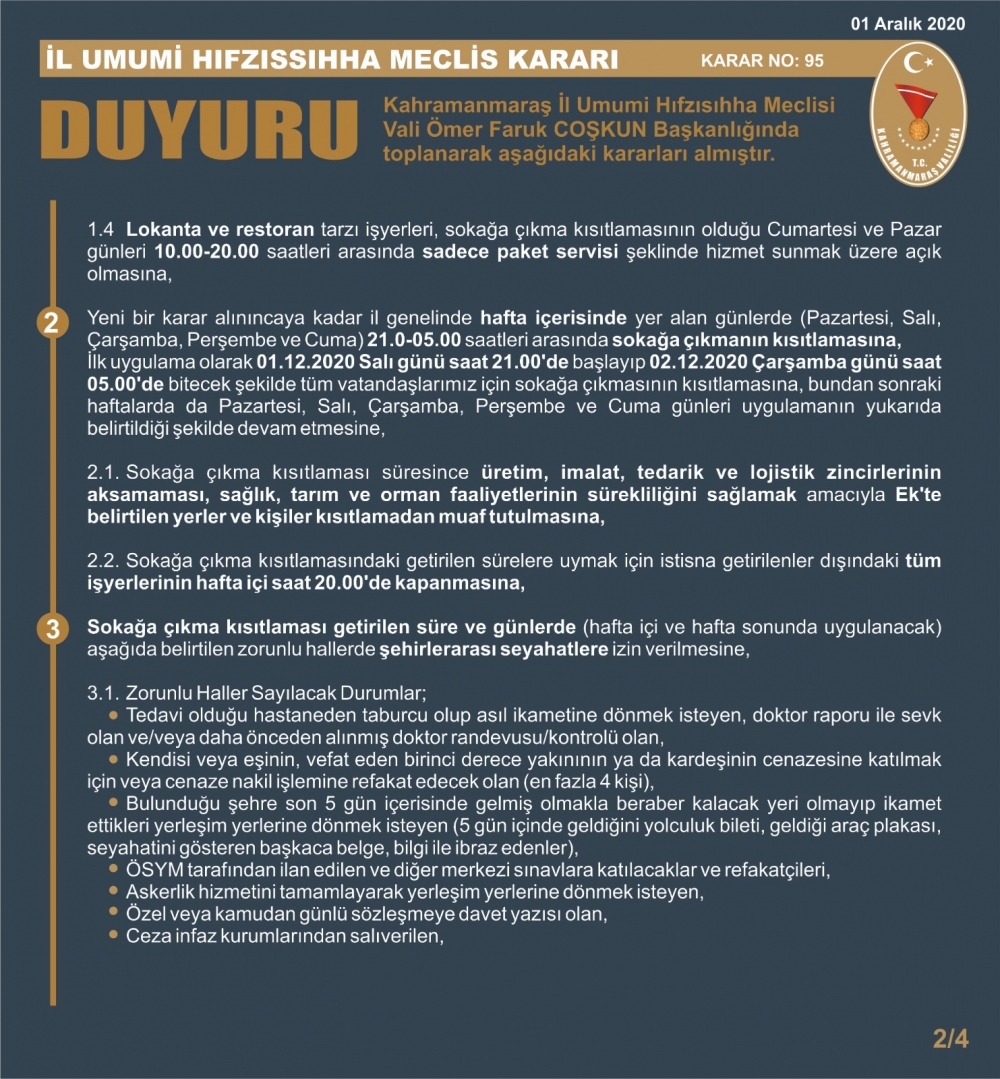 Kahramanmaraş Valiliği yeni tedbir ve kararları açıkladı 2