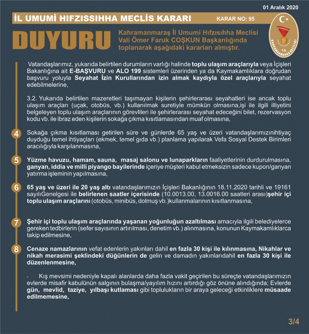 Kahramanmaraş Valiliği yeni tedbir ve kararları açıkladı 3