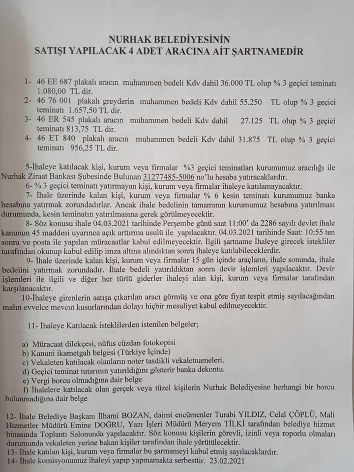Kahramanamaraş'ta belediyeye ait iş makineleri satılıyor 3