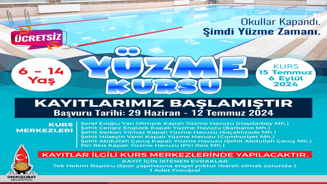 Kahramanmaraş'ta Onikişubat Belediyesi’nin profesyonel yaz yüzme kursu başlıyor
