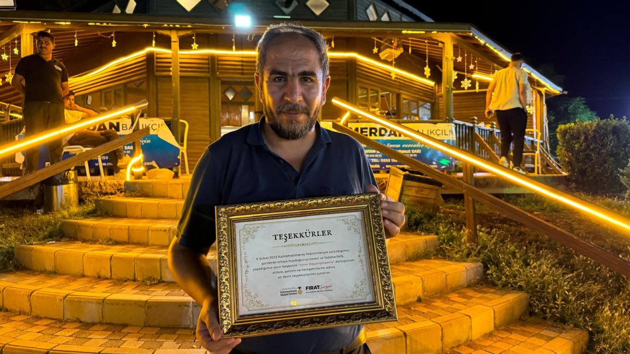 Büyükşehir Belediye Başkanı Fırat Görgel’den İbrahim Sarı’ya teşekkür belgesi