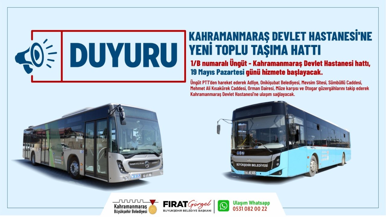 Kahramanmaraş Devlet Hastanesi’ne Yeni Toplu Taşıma Hattı