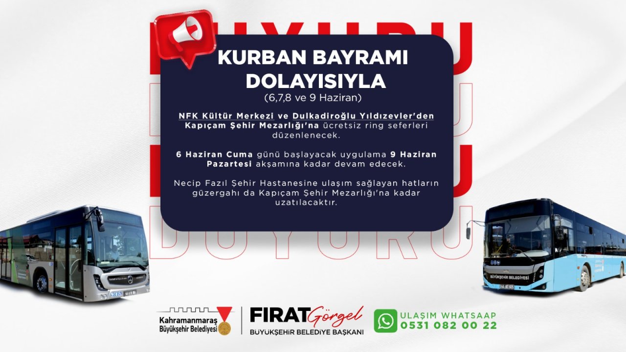 Kahramanmaraş'ta Bayramda Kapıçam Mezarlığına Ücretsiz ulaşım