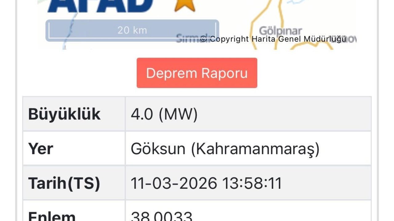 Göksun’da 4.0 büyüklüğünde deprem