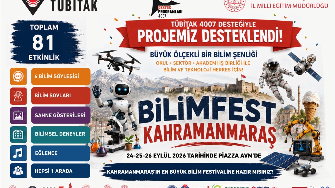 TÜBİTAK’tan Kahramanmaraş’a Bilim Festivali Desteği