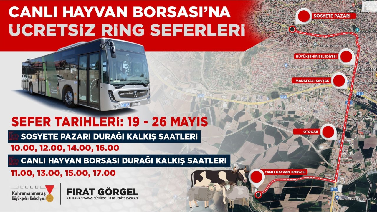 Kahramanmaraş Canlı Hayvan Borsası’na Ücretsiz Ring Seferleri Başlıyor