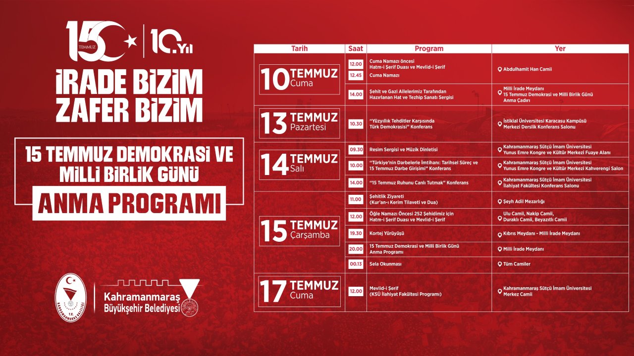 Kahramanmaraş’ta 15 Temmuz’un 10. Yılına Özel Anma Programı