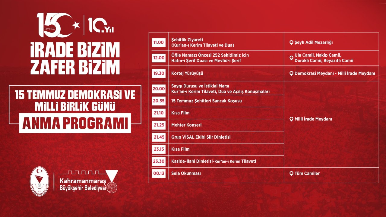 Kahramanmaraş’ta 15 Temmuz’un 10. Yılında Demokrasi ve Milli Birlik Programı Düzenlenecek