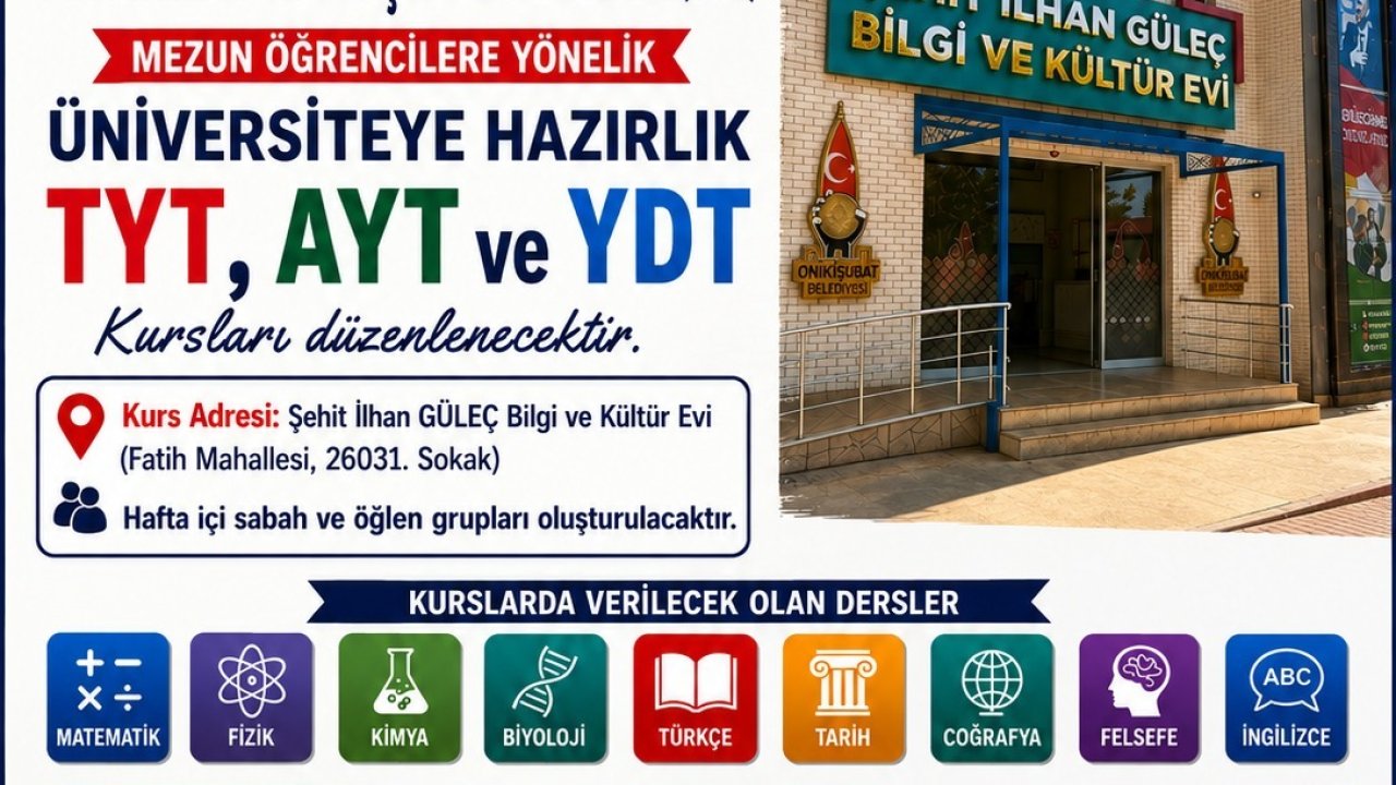 Onikişubat Belediyesi Üniversite Hazırlık Kursu Başvurularında Son Gün 7 Ağustos