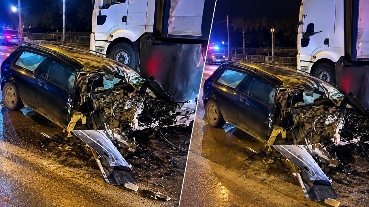 Kahramanmaraş’ta TIR’a çarpan otomobil hurdaya döndü
