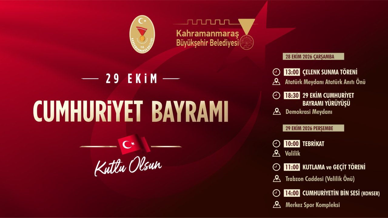 Kahramanmaraş’ta Cumhuriyet’in 103. Yılı Etkinlik Takvimi Açıklandı