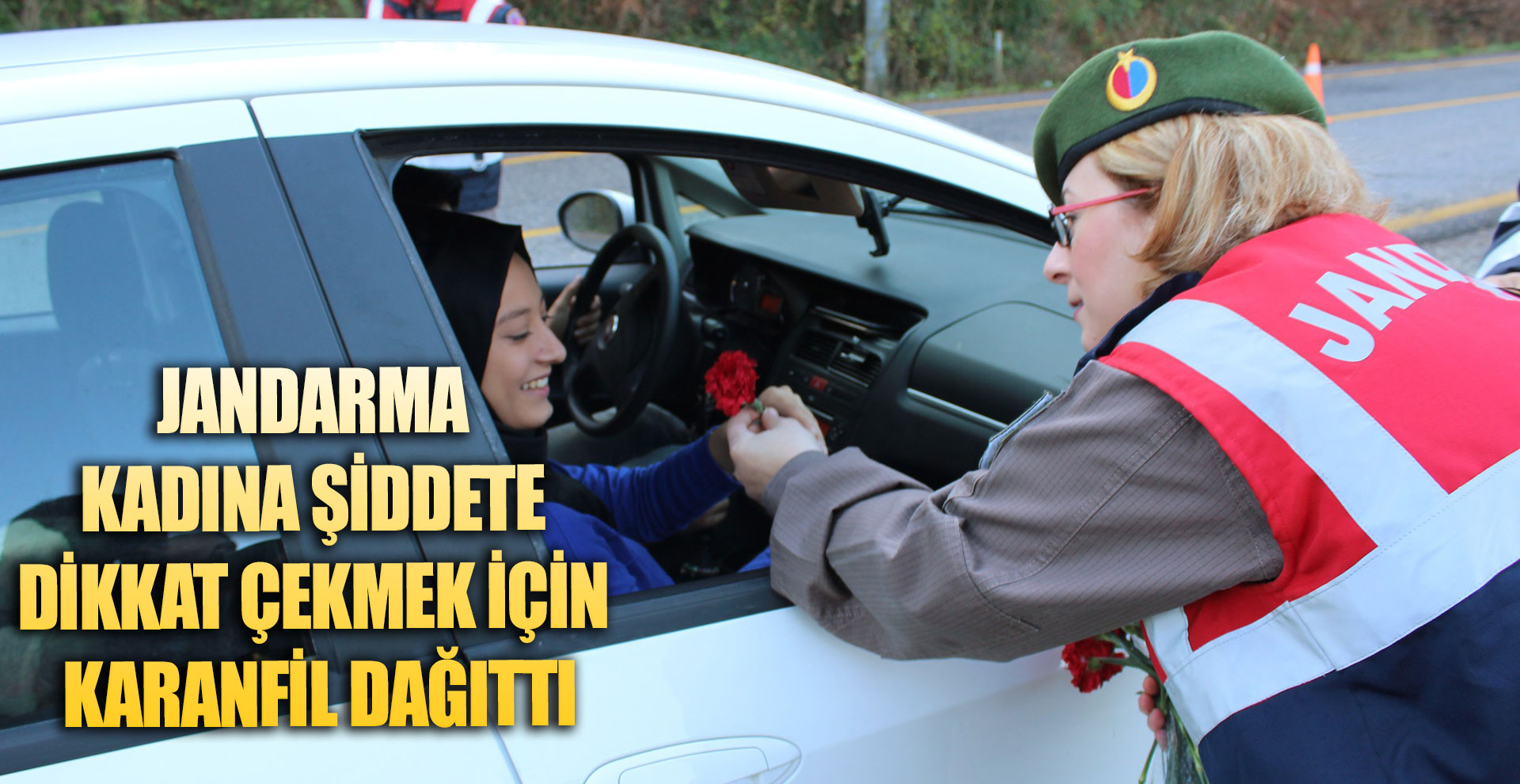 Jandarma kadına şiddete dikkat çekmek için karanfil dağıttı