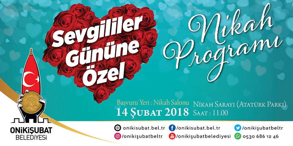 Onikişubat Belediyesi 14 Şubat Sevgililer Günü’nde nikah programı