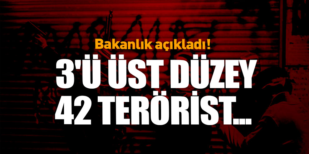 Bakanlık açıkladı: 3'ü üst düzey 42 terörist...
