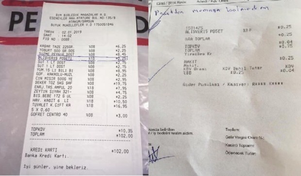 Poşetten memnun kalmadı parasını geri istedi