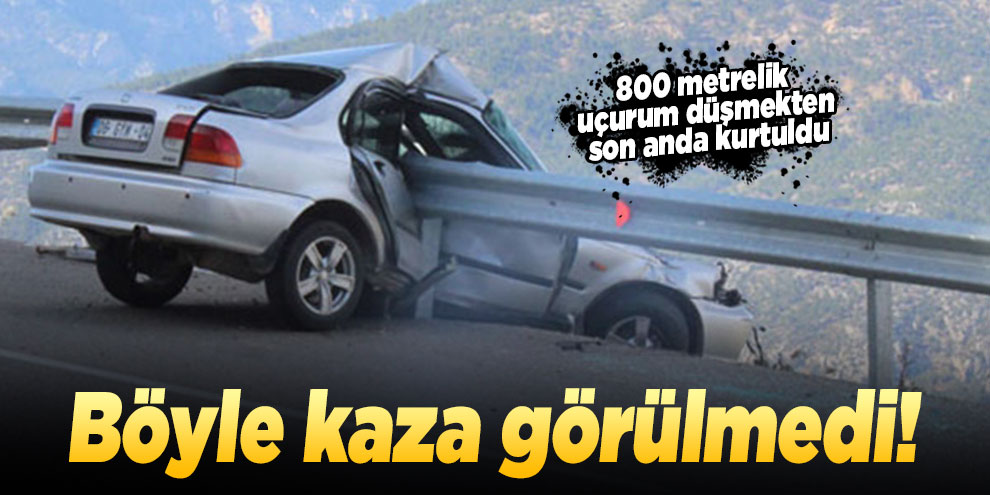 Bariyerlere saplanan otomobil, uçuruma düşmekten kurtuldu