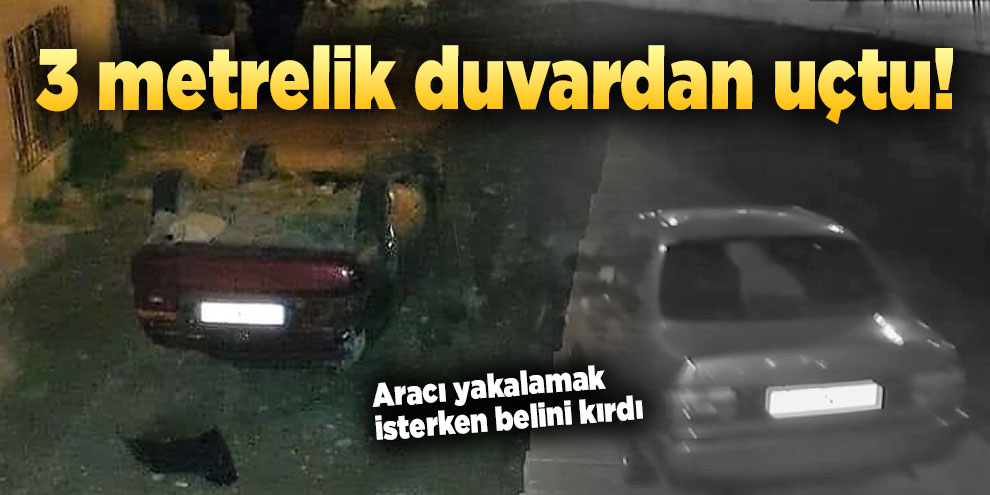 İçinde anne ve çocukları bulunan otomobil duvardan böyle uçtu