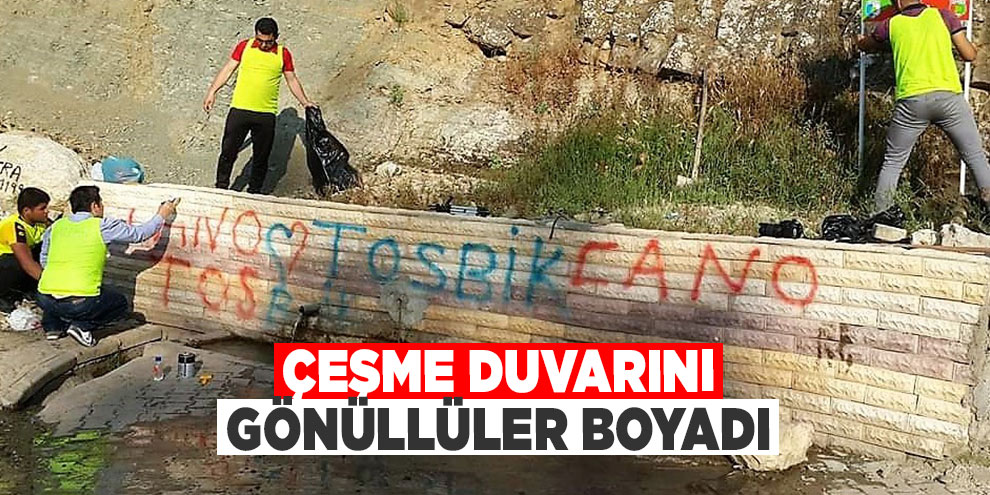 Çeşme duvarını gönüllüler boyadı