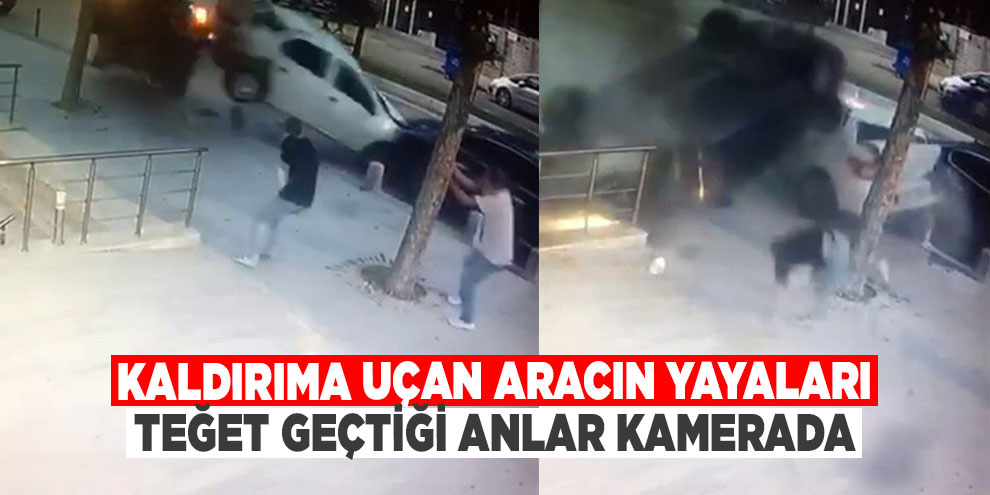 Kaldırıma uçan aracın yayaları teğet geçtiği anlar kamerada