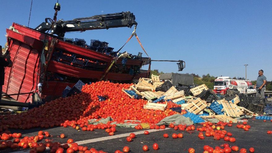 Tonlarca meyve ve sebze yolla döküldü