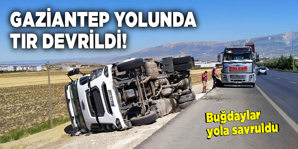 Gaziantep yolunda tır devrildi! Buğdaylar yola savruldu