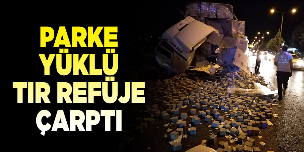 Parke yüklü tır refüje çarptı