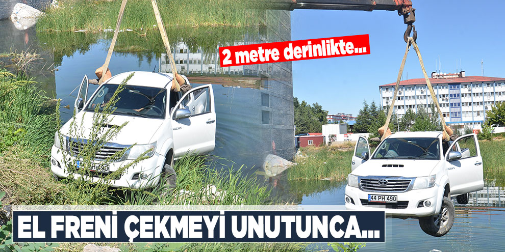 El freni çekilmeyen kamyonet inşaat çukurundaki göle düştü