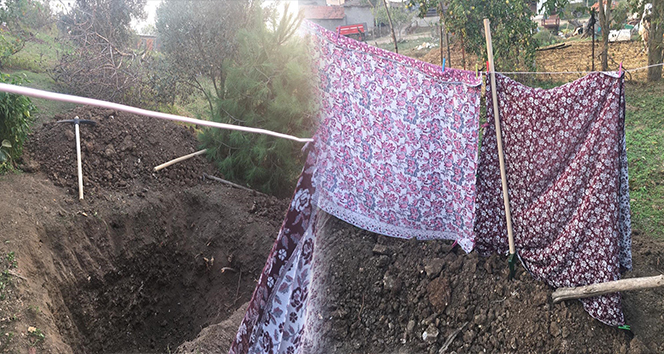 İzinsiz kazıyı çarşafla gizlediler