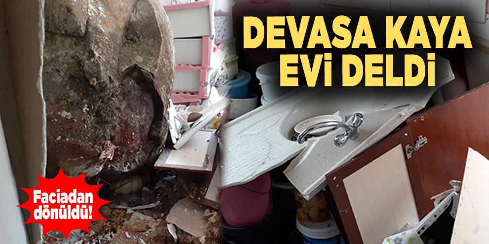 Dağdan kopan devasa kaya evi deldi, içeri girdi