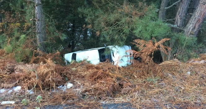 Buzlanan yolda kayan araç şarampole yuvarlandı