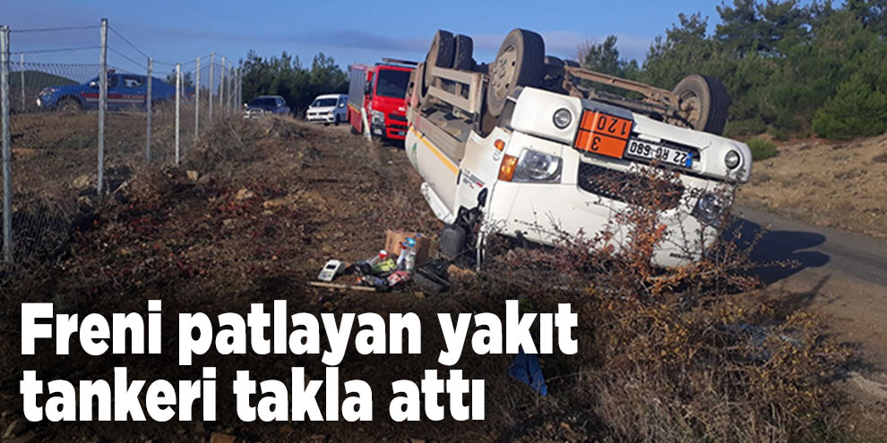 Freni patlayan yakıt tankeri takla attı