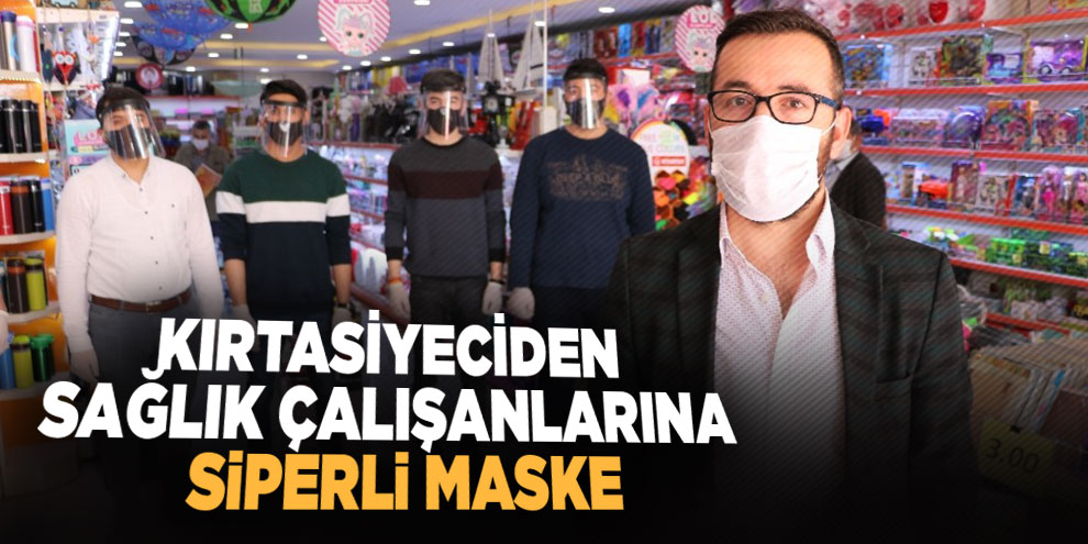 Kırtasiyeciden sağlık çalışanlarına siperli maske