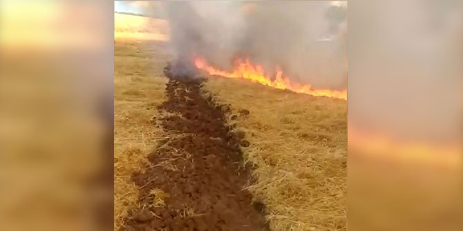 Kahramanmaraş'ta anız yangınına traktörle müdahale