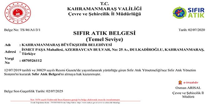 KMBB’ye Temel Seviye Sıfır Atık Belgesi Verildi