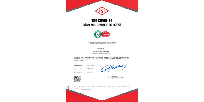 EİB, TSE COVID-19 Güvenli Hizmet Belgesi alan ilk ihracatçı birliği oldu