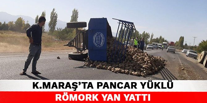 Kahramanmaraş'ta pancar yüklü römork yan yattı