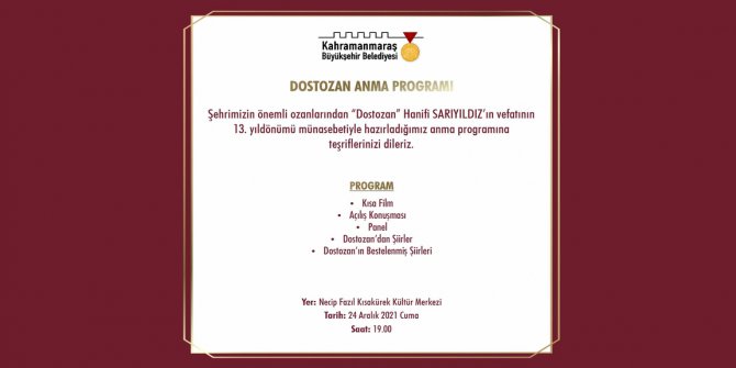 Büyükşehir’den “Dostozan” anma programı