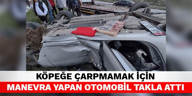 Köpeğe çarpmamak için manevra yapan otomobil takla attı