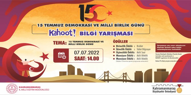 Kahramanmaraş'ta ‘Demokrasi ve Milli Birlik Günü’ temalı bilgi yarışması gerçekleştirilecek