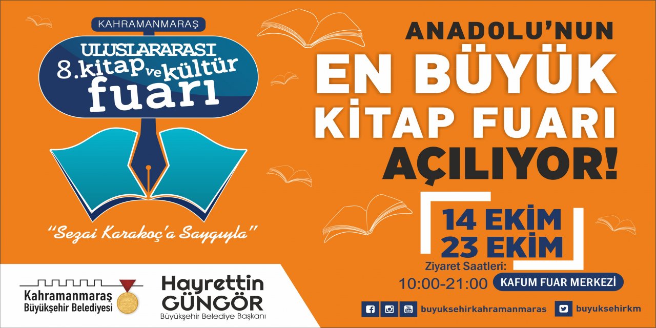 Kahramanmaraş Uluslararası 8. Kitap ve Kültür Fuarı 14 Ekim’de başlıyor!