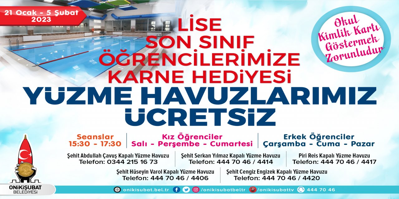 Kahramanmaraş’ta Üniversite Sınavına Hazırlanan Öğrenciler, Yüzme Havuzlarını Ücretsiz Kullanacak