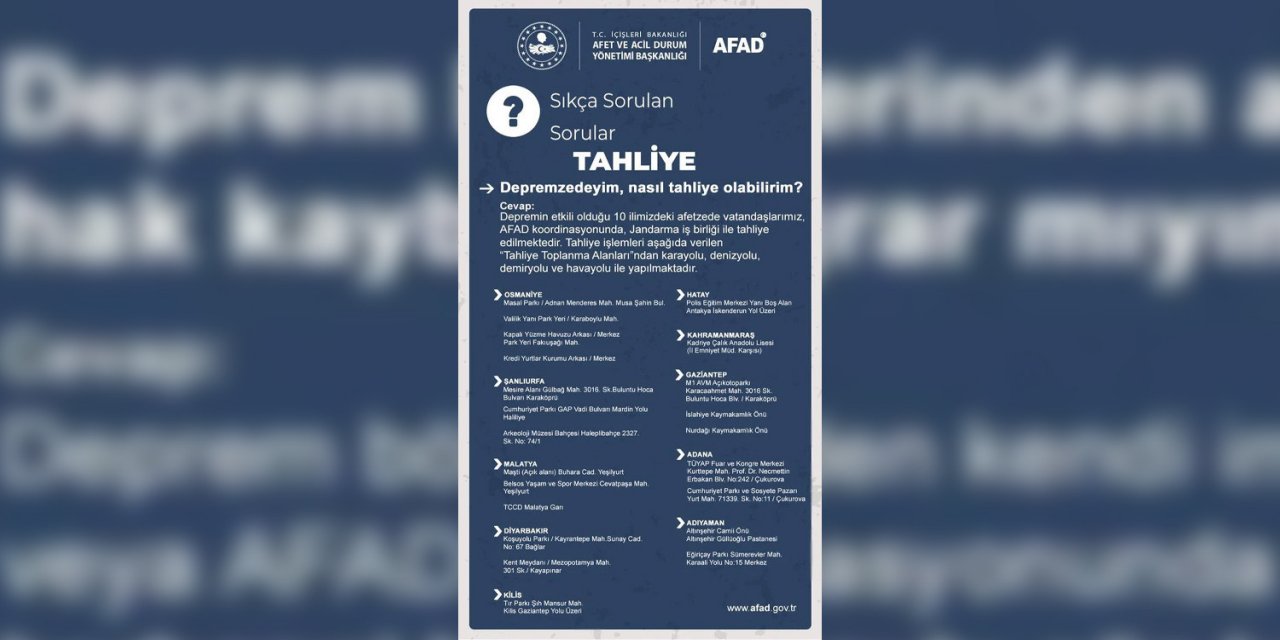 AFAD'dan Deprem Bölgesi İçin 'Sıkça Sorulan Sorular' Başlıklı Paylaşım