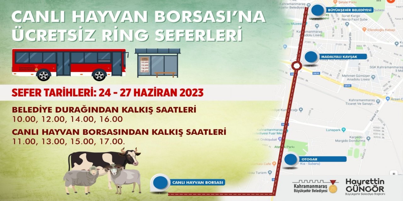 Kahramanmaraş’ta Canlı Hayvan Borsası’na Ücretsiz Ring Seferi