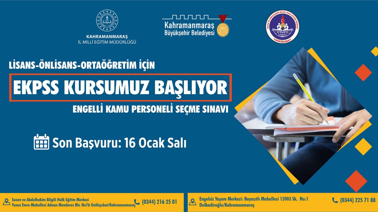 Kahramanmaraş'ta Ücretsiz EKPSS Kursuna Kayıt İçin Son Fırsat!
